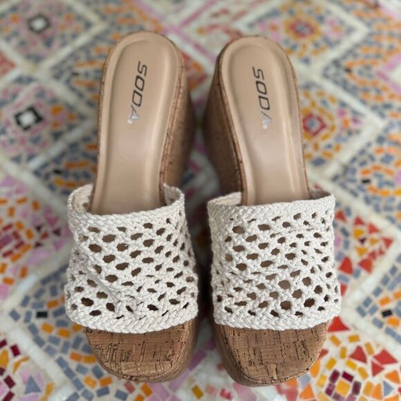 New! Soda Women’s 8.5 Macrame Woven Retro Chunky 90s Platform Wedge Sandal Cork - Picture 1 of 8